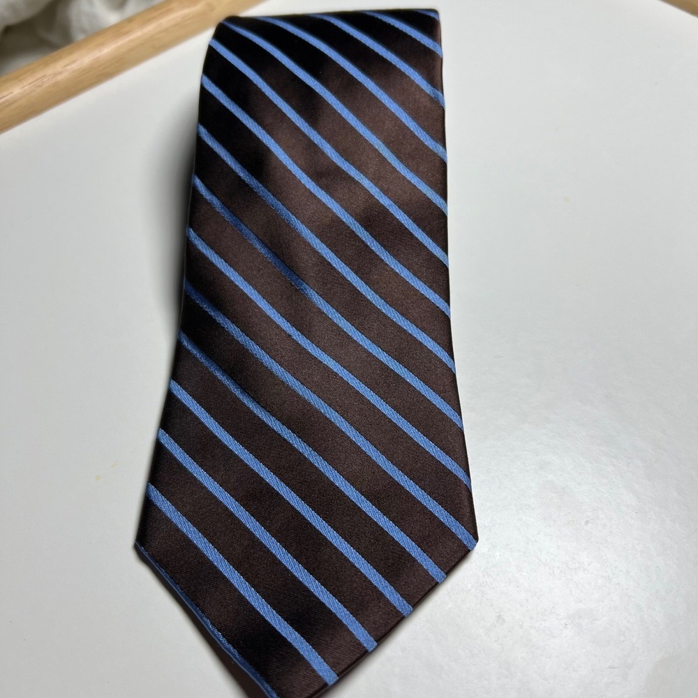 Roundtree & Yorke Mens Necktie 100% Silk Striped Brown Blue OS‎